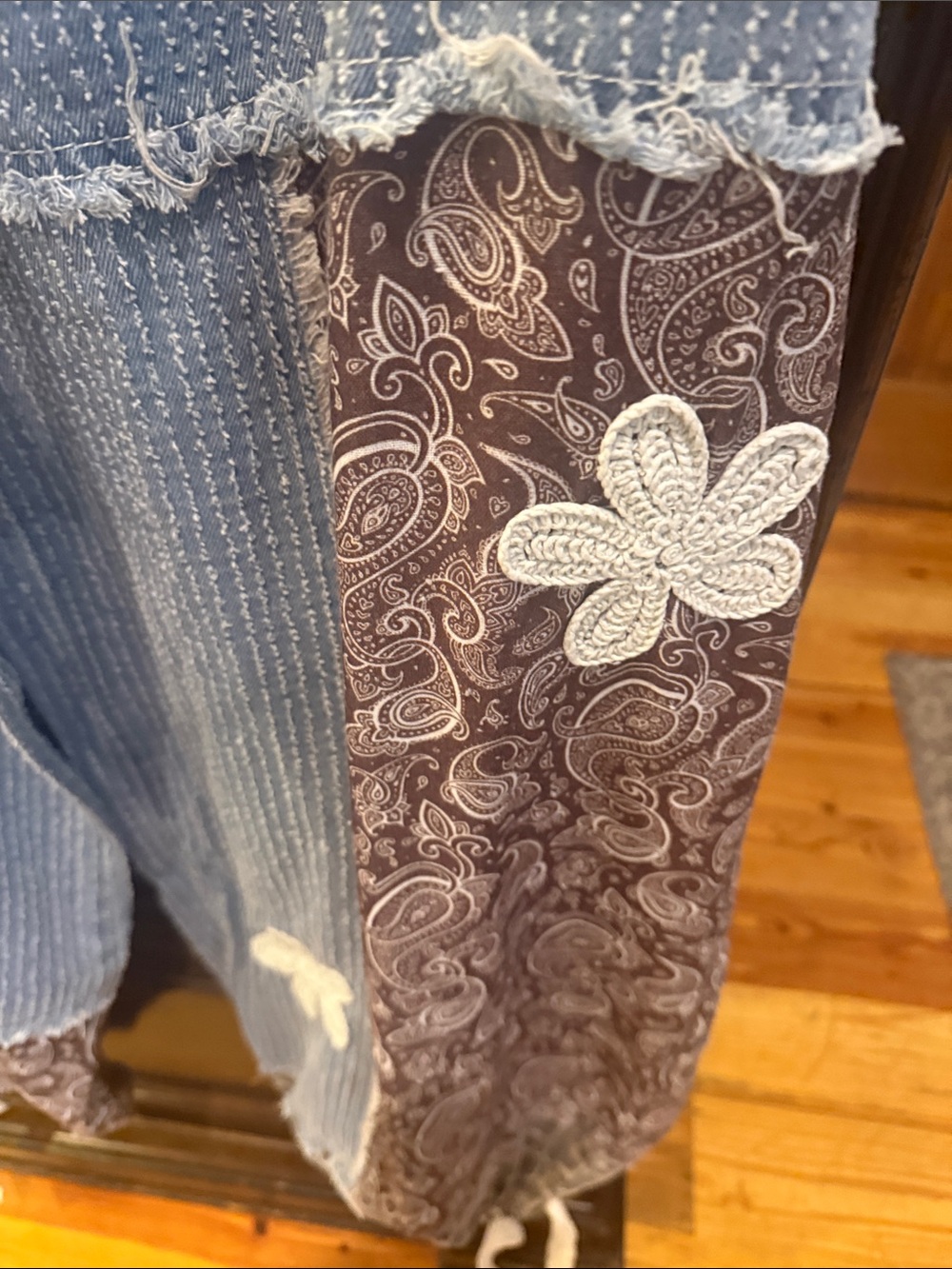 POL Patchwork Boho Drawstring Pants in Blue and Brown. NWOT - Picture 4 of 8